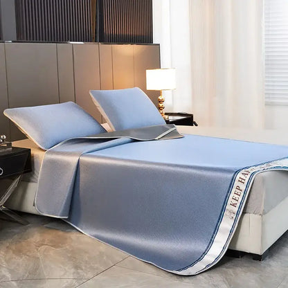 Textured light blue 1800d cooling fibres bed mat pillowcases set bedroom