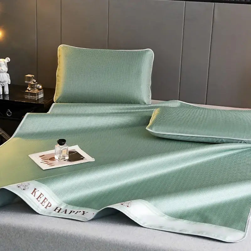 Textured light blue 1800d cooling fibres bed mat pillowcases set bedroom