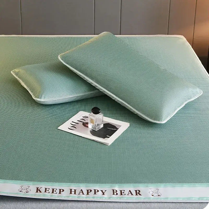 Textured light blue 1800d cooling fibres bed mat pillowcases set bedroom