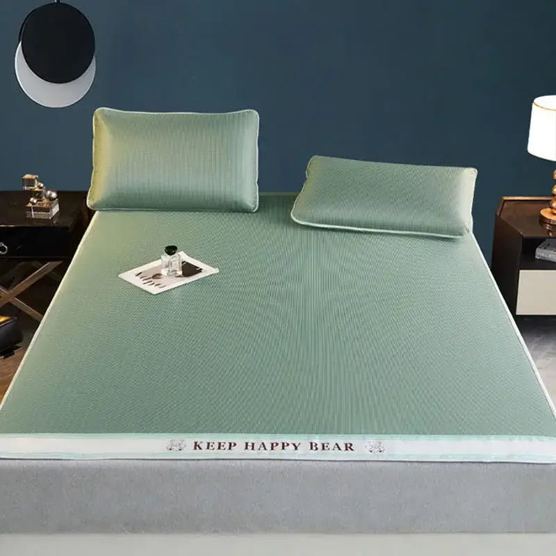 Textured light blue 1800d cooling fibres bed mat pillowcases set bedroom