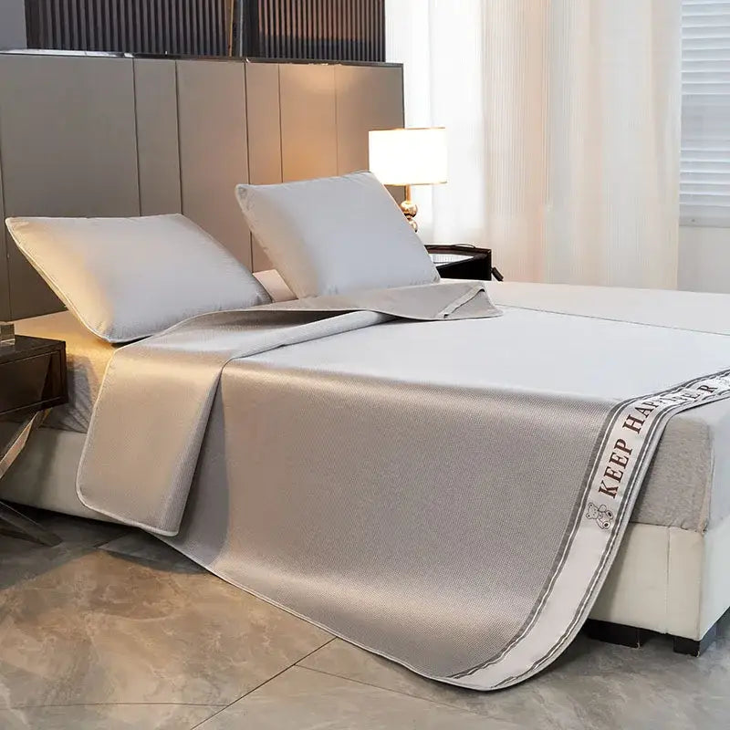 Textured light blue 1800d cooling fibres bed mat pillowcases set bedroom