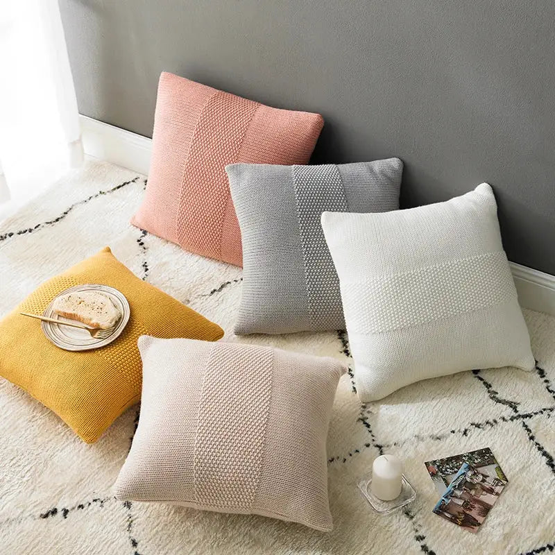 Textured light gray knit cushion cover living room pillow