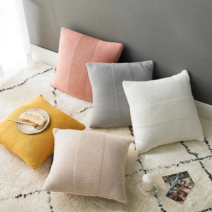 Textured light gray knit cushion cover living room pillow