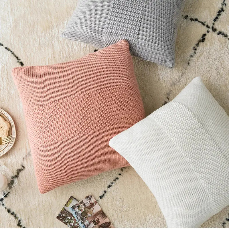 Textured light gray knit cushion cover living room pillow