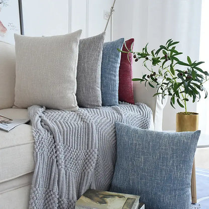 Textured linen cotton throw pillowcase for living room decor