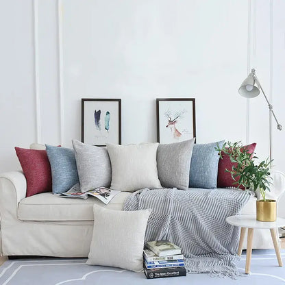 Textured linen cotton throw pillowcase for living room decor
