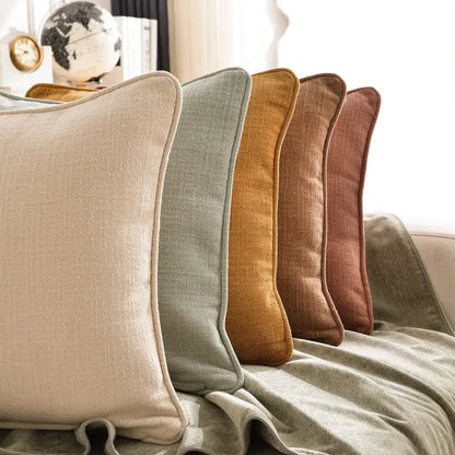 Textured peach & grey cotton linen pillow cover living room