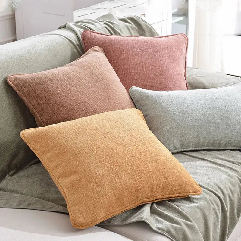 Textured peach & grey cotton linen pillow cover living room