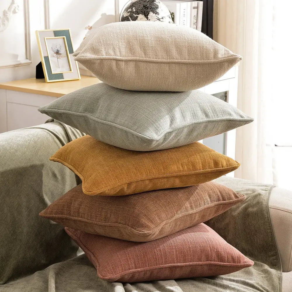 Textured peach & grey cotton linen pillow cover living room