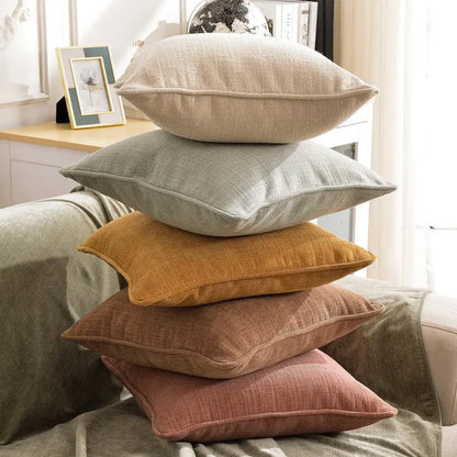 Textured peach & grey cotton linen pillow cover living room