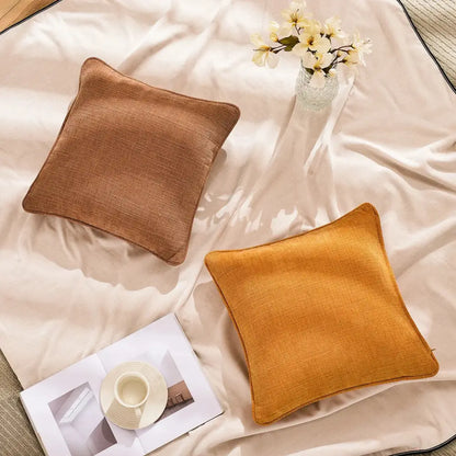Textured peach & grey cotton linen pillow cover living room
