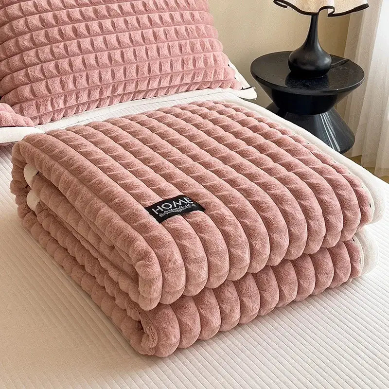 Textured pink and cream cozy flannel velvet blanket bedroom quilt
