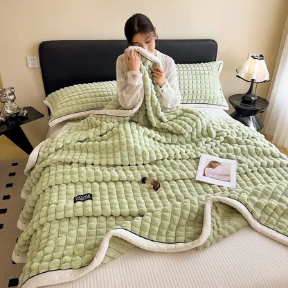 Textured pink and cream cozy flannel velvet blanket bedroom quilt