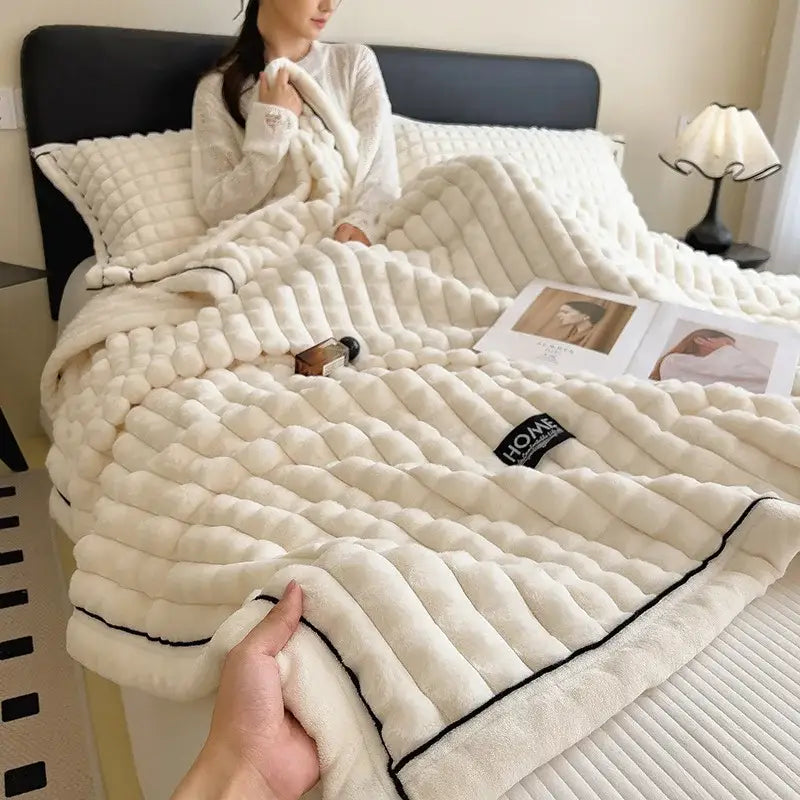 Textured pink and cream cozy flannel velvet blanket bedroom quilt