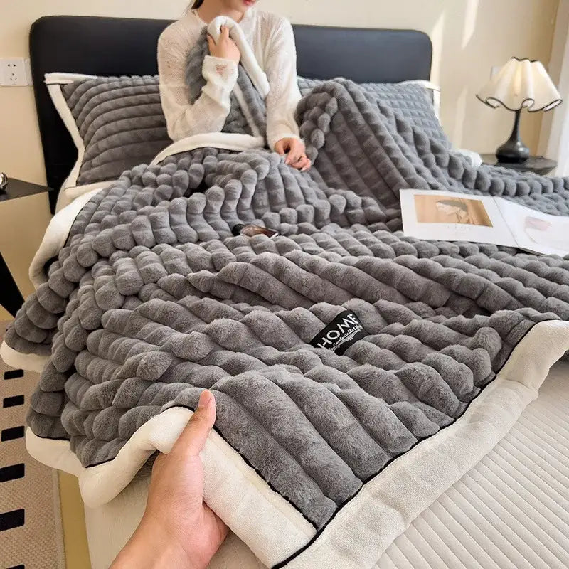 Textured pink and cream cozy flannel velvet blanket bedroom quilt