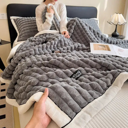 Textured pink and cream cozy flannel velvet blanket bedroom quilt