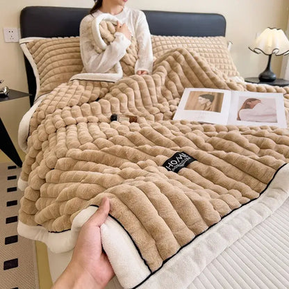 Textured pink and cream cozy flannel velvet blanket bedroom quilt