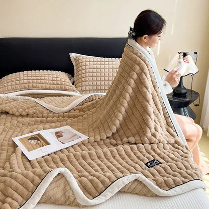Textured pink and cream cozy flannel velvet blanket bedroom quilt