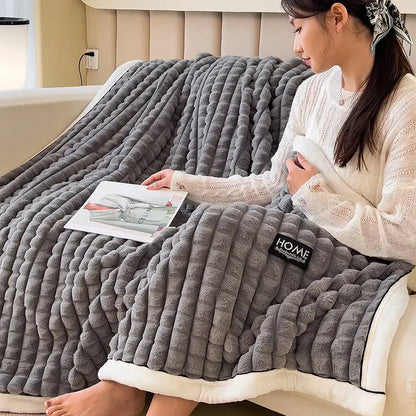 Textured pink and cream cozy flannel velvet blanket bedroom quilt