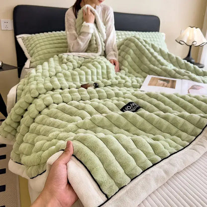 Textured pink and cream cozy flannel velvet blanket bedroom quilt
