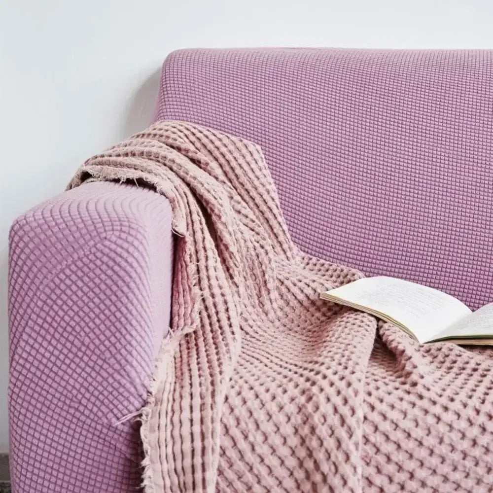 Textured purple cozy fleece sofa slipcover living room furniture wrap