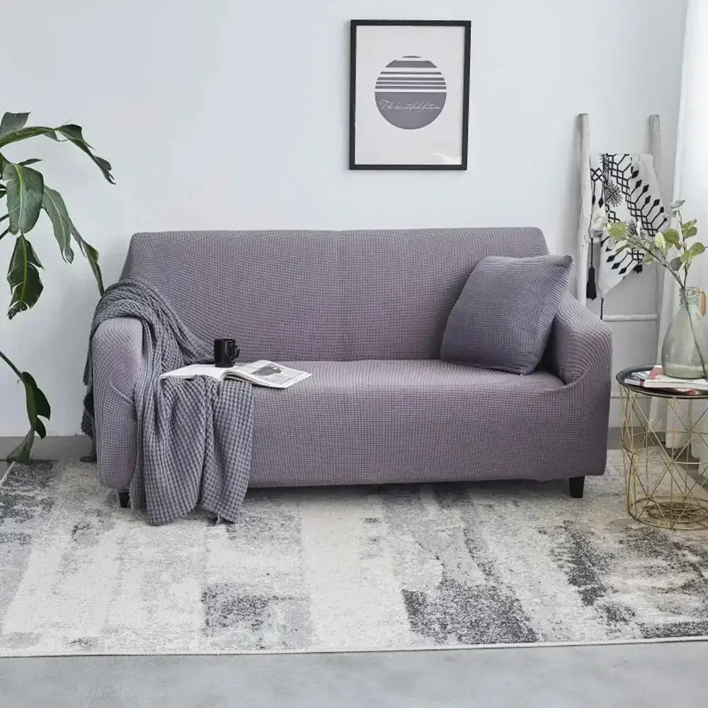 Textured purple cozy fleece sofa slipcover living room furniture wrap