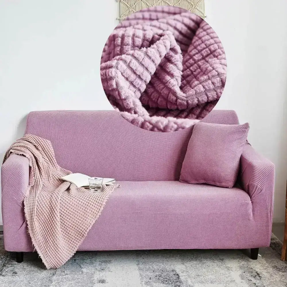 Textured purple cozy fleece sofa slipcover living room furniture wrap