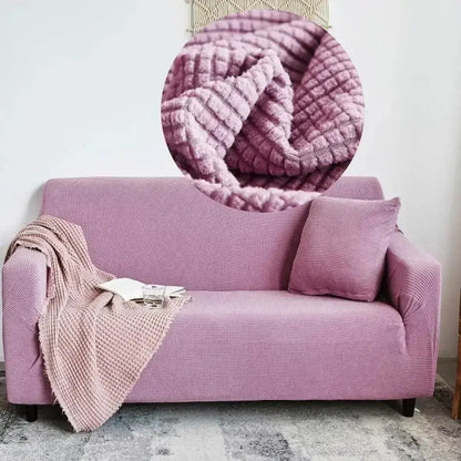 Textured purple cozy fleece sofa slipcover living room furniture wrap