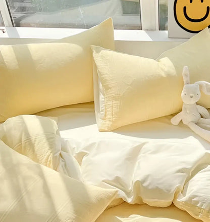 Textured soft yellow cotton bedding set bedroom duvet and pillows