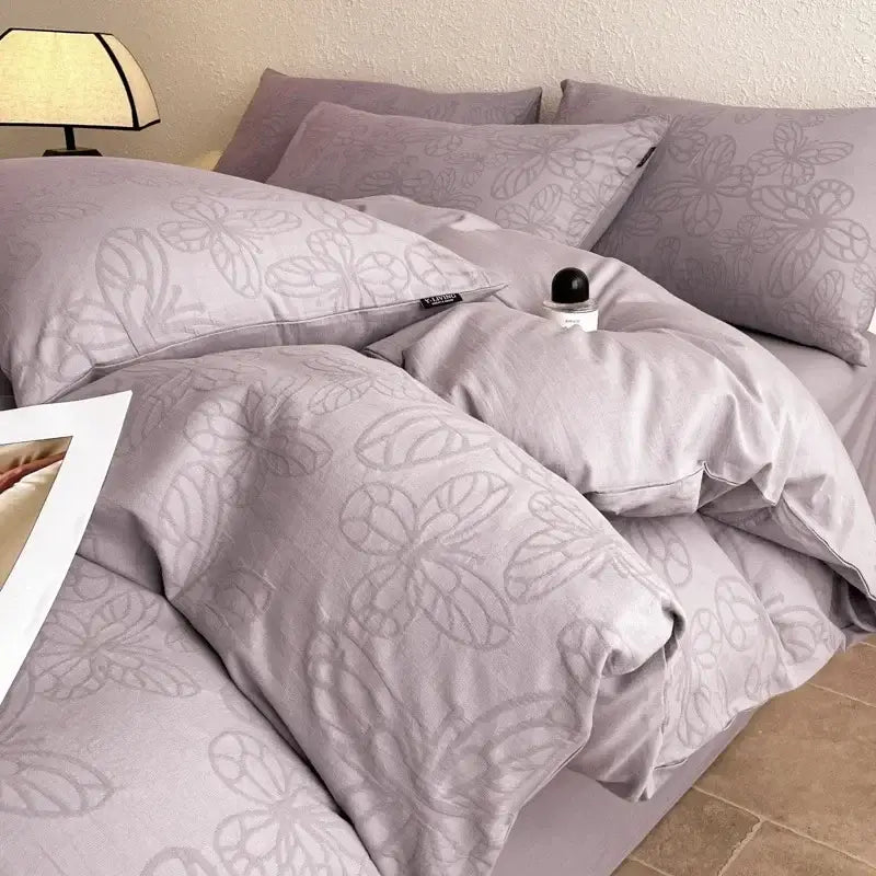 Textured soft yellow cotton bedding set bedroom duvet and pillows
