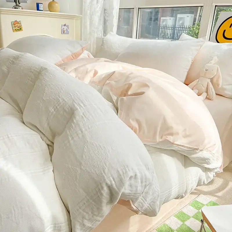 Textured soft yellow cotton bedding set bedroom duvet and pillows