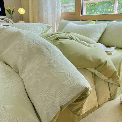 Textured soft yellow cotton bedding set bedroom duvet and pillows