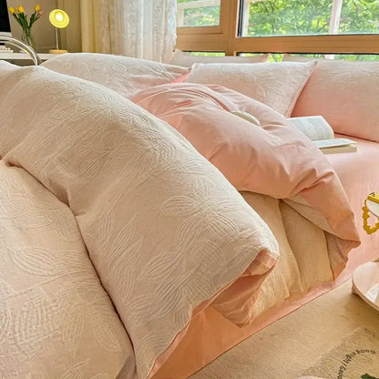 Textured soft yellow cotton bedding set bedroom duvet and pillows