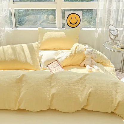 Textured soft yellow cotton bedding set bedroom duvet and pillows