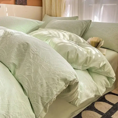 Textured soft yellow cotton bedding set bedroom duvet and pillows
