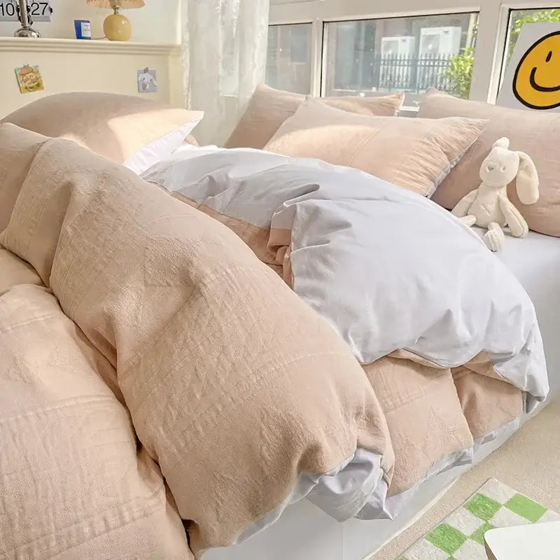 Textured soft yellow cotton bedding set bedroom duvet and pillows