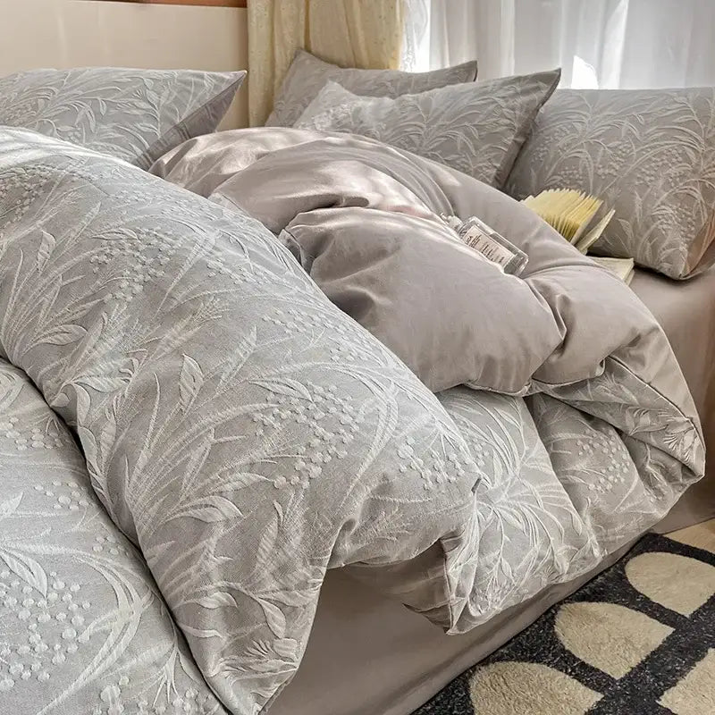Textured soft yellow cotton bedding set bedroom duvet and pillows