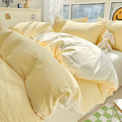 Textured soft yellow cotton bedding set bedroom duvet and pillows