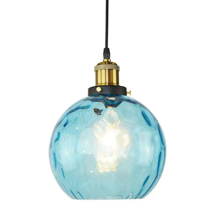 Textured turquoise blue glass ball pendant light for kitchens