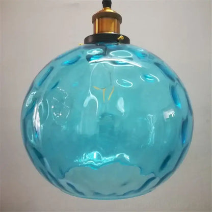 Textured turquoise blue glass ball pendant light for kitchens