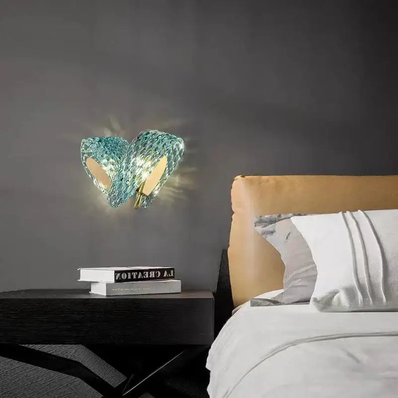 Textured turquoise blue glass luxury wall sconce pair for bedroom