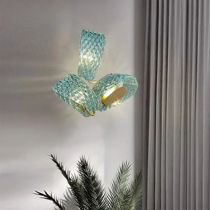 Textured turquoise blue glass luxury wall sconce pair for bedroom