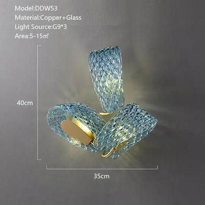 Textured turquoise blue glass luxury wall sconce pair for bedroom