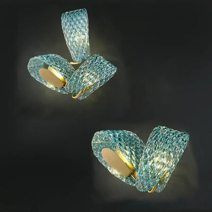 Textured turquoise blue glass luxury wall sconce pair for bedroom