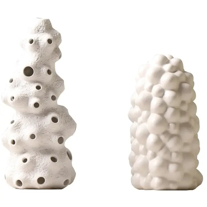Textured white ceramic vase set with artificial flowers living room