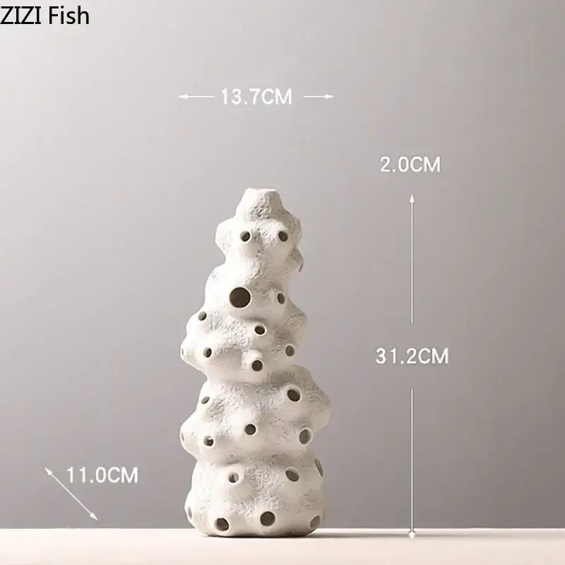 Textured white ceramic vase set with artificial flowers living room