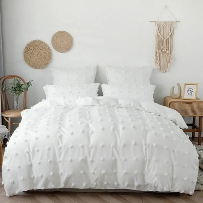 Textured white furball double bed duvet set bedroom bedding