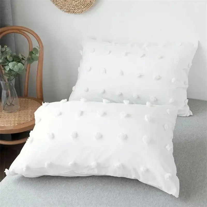 Textured white furball double bed duvet set bedroom bedding