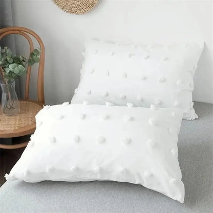 Textured white furball double bed duvet set bedroom bedding