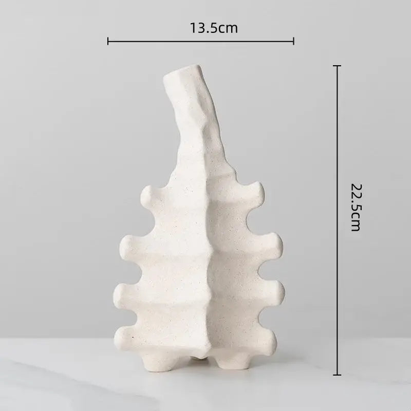 Textured white geometric ceramic vase living room decor